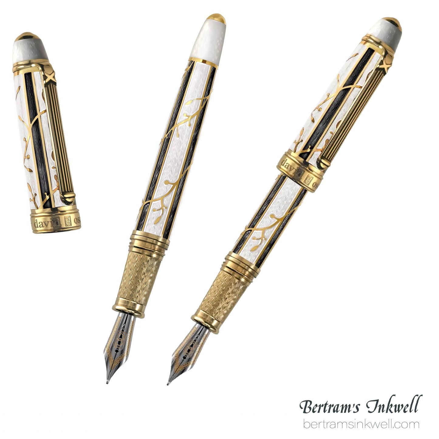 David Oscarson Trellis White & Black/Gold Fountain Pen