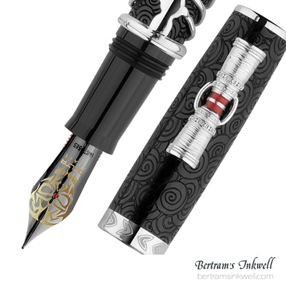 Delta Indigenous People Simbu Dancing Skeletons - Black Resin - Sterling Silver Cage (Limited Edition) Fountain Pen