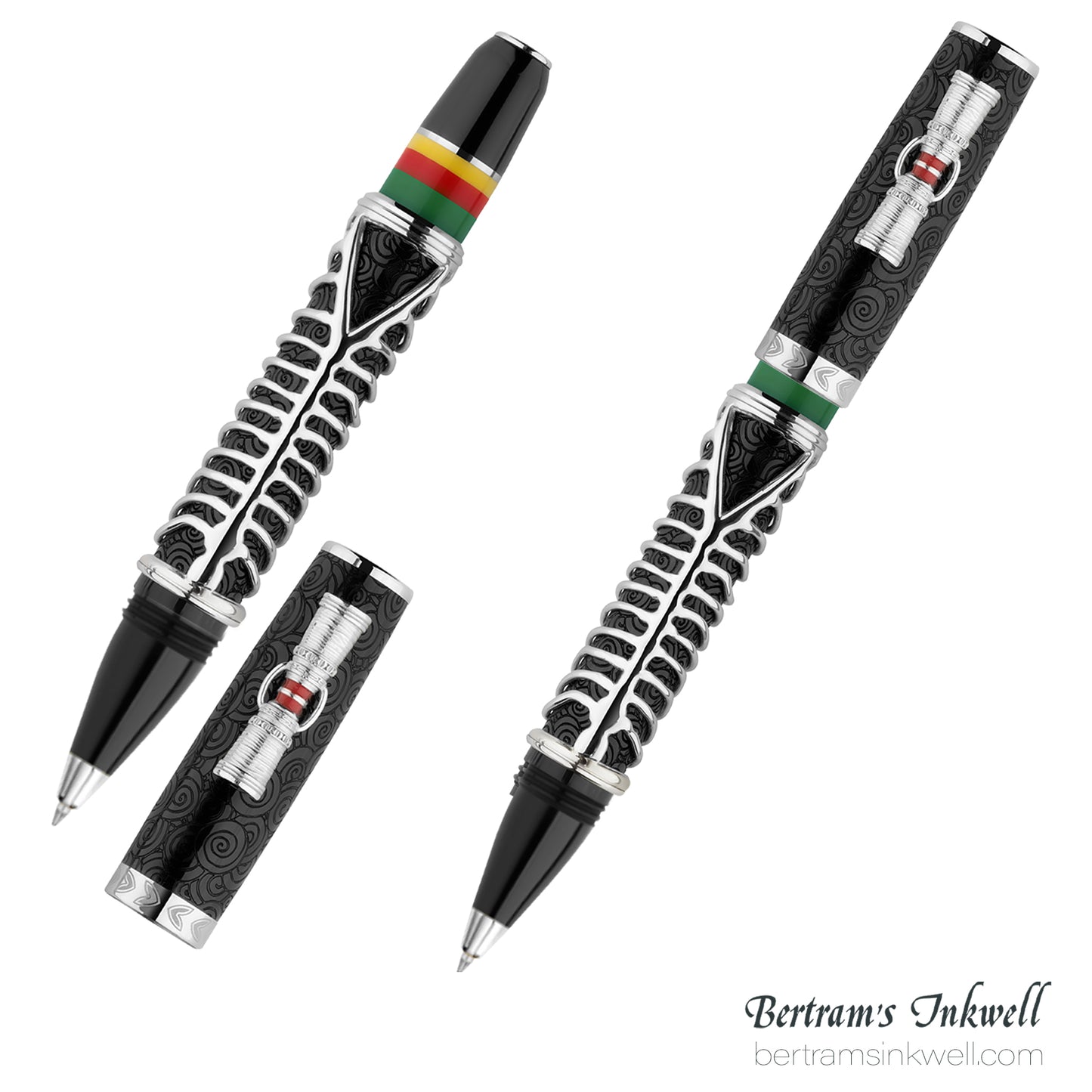 Delta Indigenous People Simbu Dancing Skeletons - Black Resin - Sterling Silver Cage (Limited Edition) Rollerball