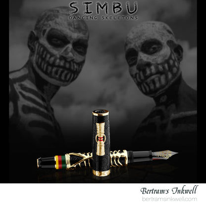 Delta Indigenous People Simbu Dancing Skeletons - Black Resin - Gold-Plated Sterling Silver Cage (Limited Edition) Fountain Pen