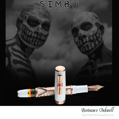 Delta Indigenous People Simbu Dancing Skeletons - White Resin - Rose Gold Cage (Limited Edition) Fountain Pen