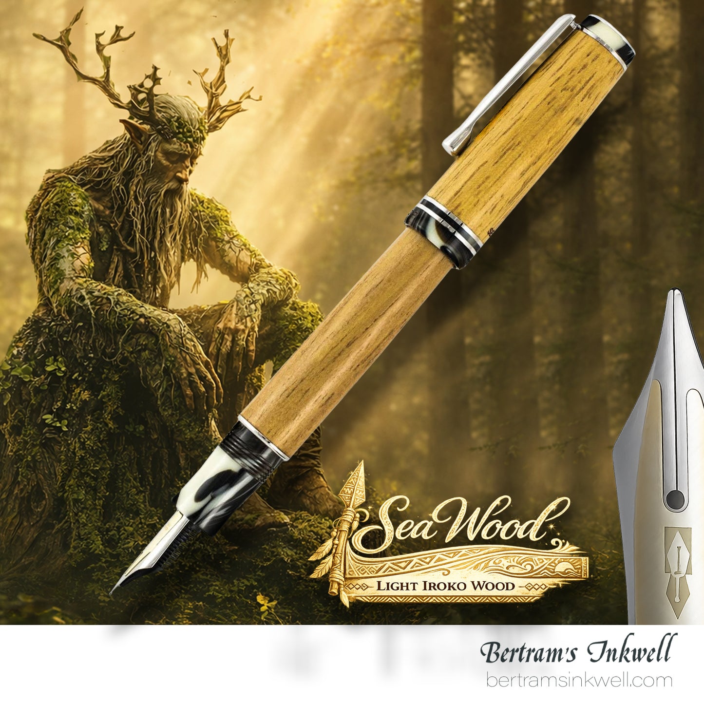DELTA SeaWood, Light Iroko Wood Fountain Pen, 2013, DS94028 With Leather Pen Case