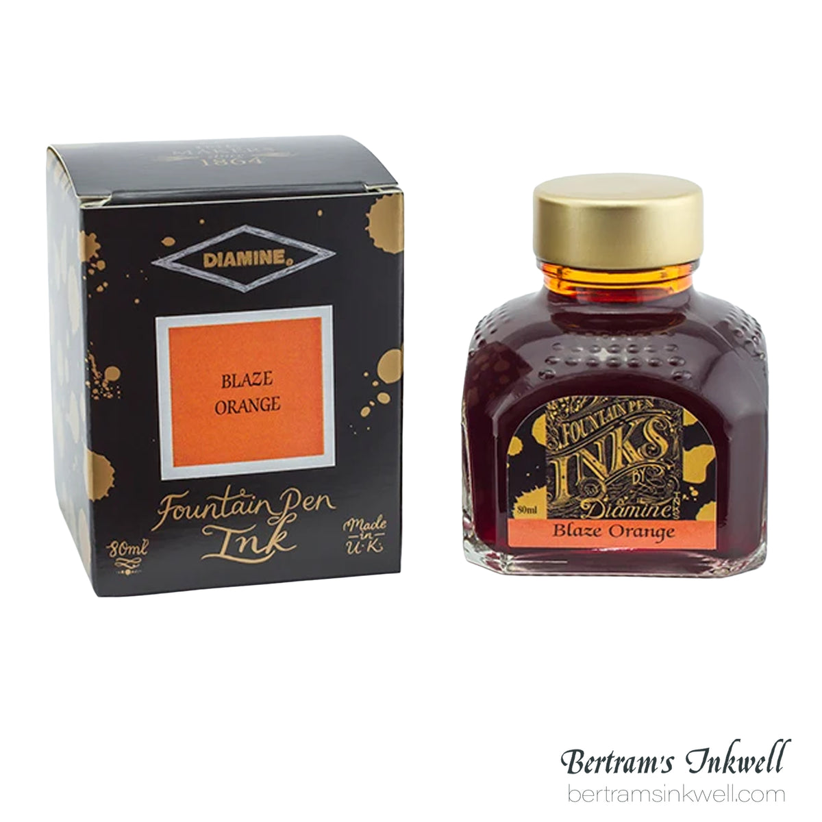 Diamine Blaze Orange Fountain Pen Ink Bottle 80ml