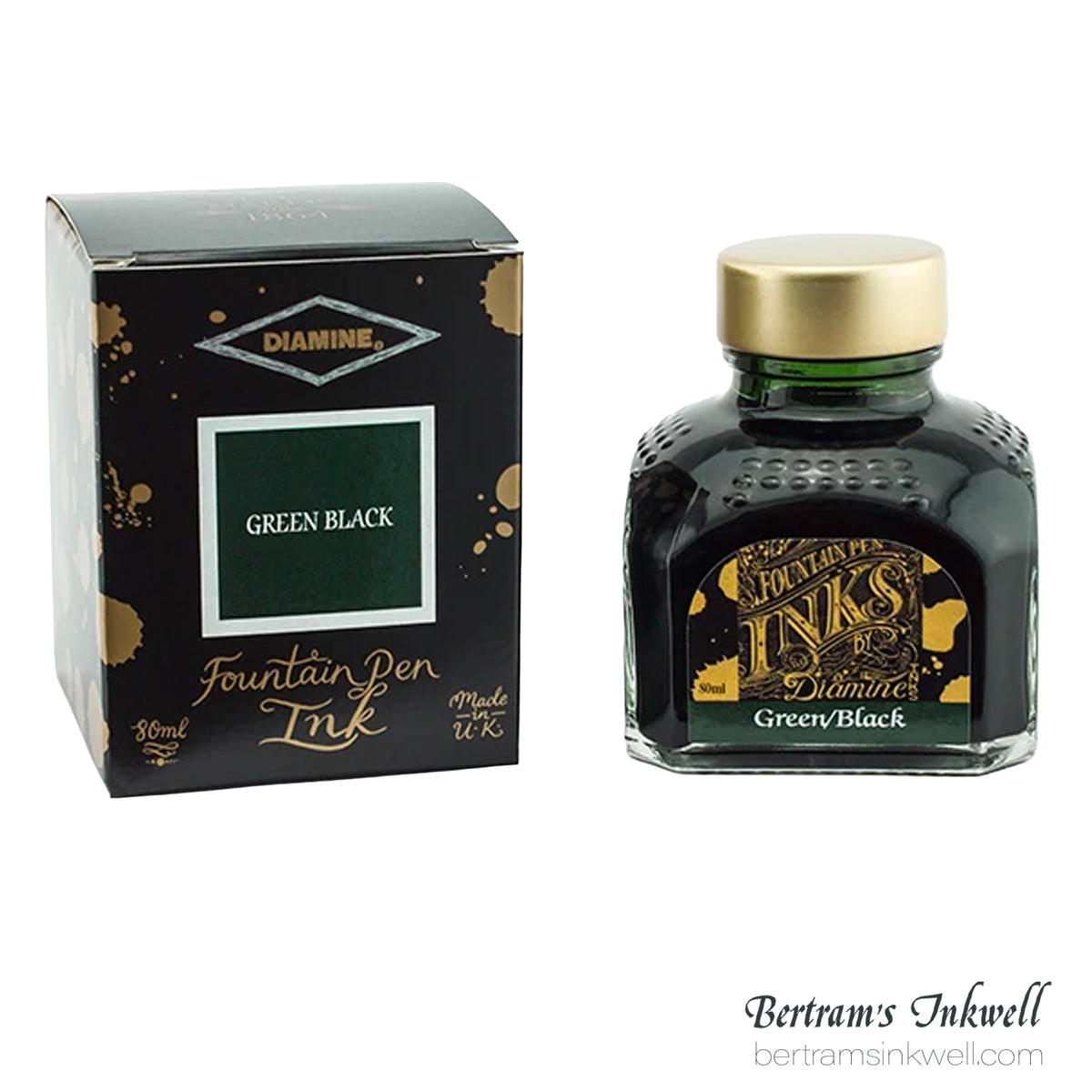 Diamine Green Black Fountain Pen Ink Bottle 80ml