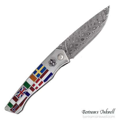 David Oscarson Ellis Island Translucent Sapphire Blue Hard Enamel Folding Knife