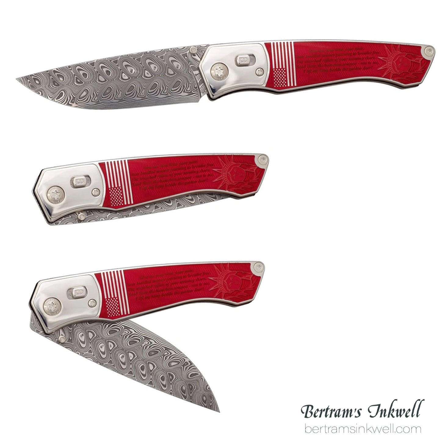 David Oscarson Ellis Island Translucent Ruby Red Hard Enamel Folding Knife