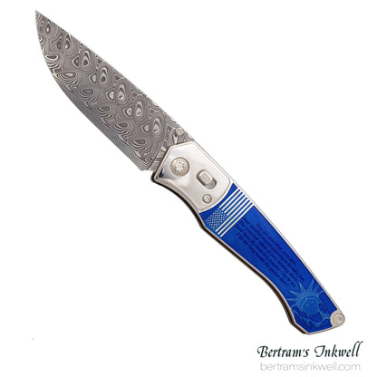 David Oscarson Ellis Island Translucent Sapphire Blue Hard Enamel Folding Knife