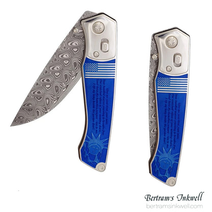 David Oscarson Ellis Island Translucent Sapphire Blue Hard Enamel Folding Knife