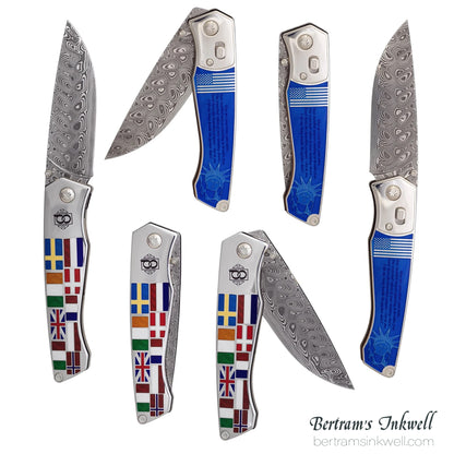 David Oscarson Ellis Island Translucent Sapphire Blue Hard Enamel Folding Knife