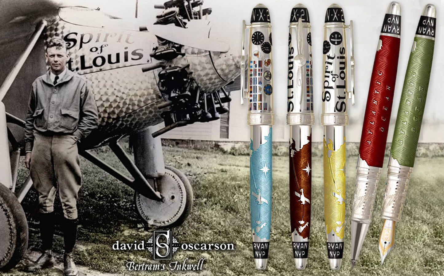 David Oscarson Spirit of St. Louis Fountain Pen - Charles Lindbergh Sunburst
