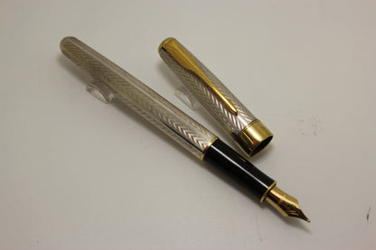 Parker Sonnet Sterling Silver Fougere Fountain Pen Steel Medium Nib