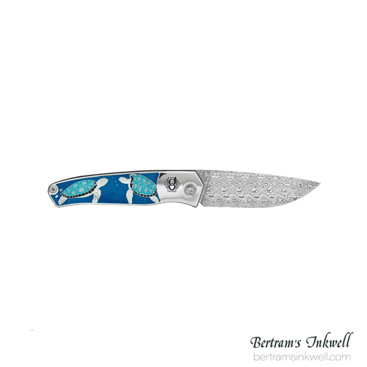 David Oscarson Sea Turtle Blue Folding Knife