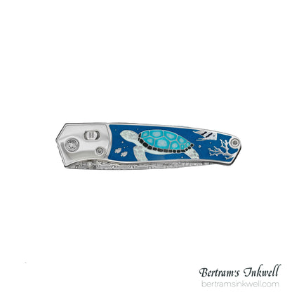 David Oscarson Sea Turtle Blue Folding Knife