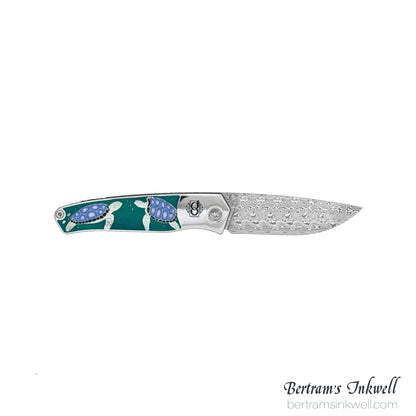 David Oscarson Sea Turtle Teal Folding Knife