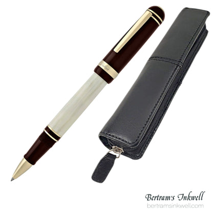Laban 325 Cambridge Burgundy and Ivory Rollerball With Leather Pen Case