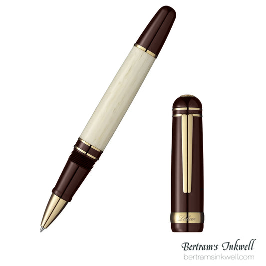 Laban 325 Cambridge Burgundy and Ivory Rollerball With Leather Pen Case