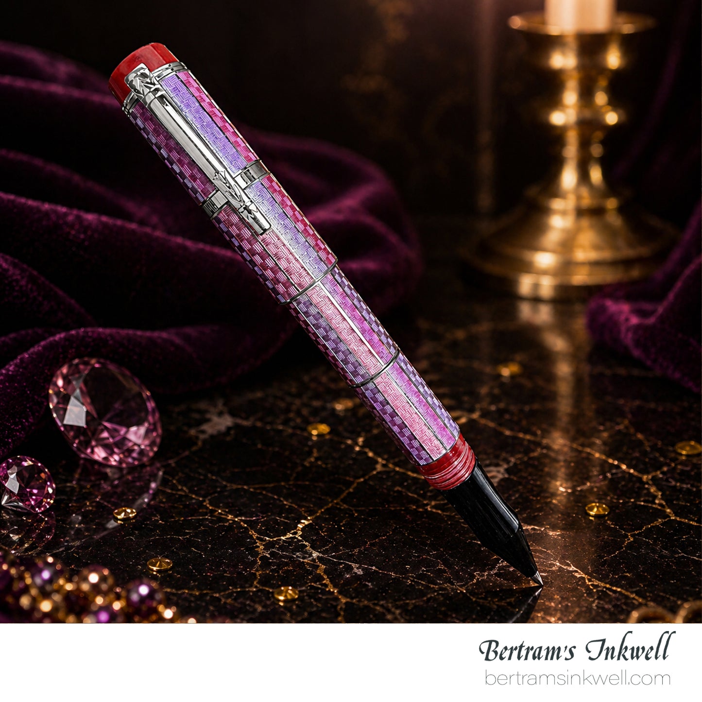 Laban Carnival Sterling Silver and Pink Enamel Rollerball With Leather Pen Case 2008, MH-R100
