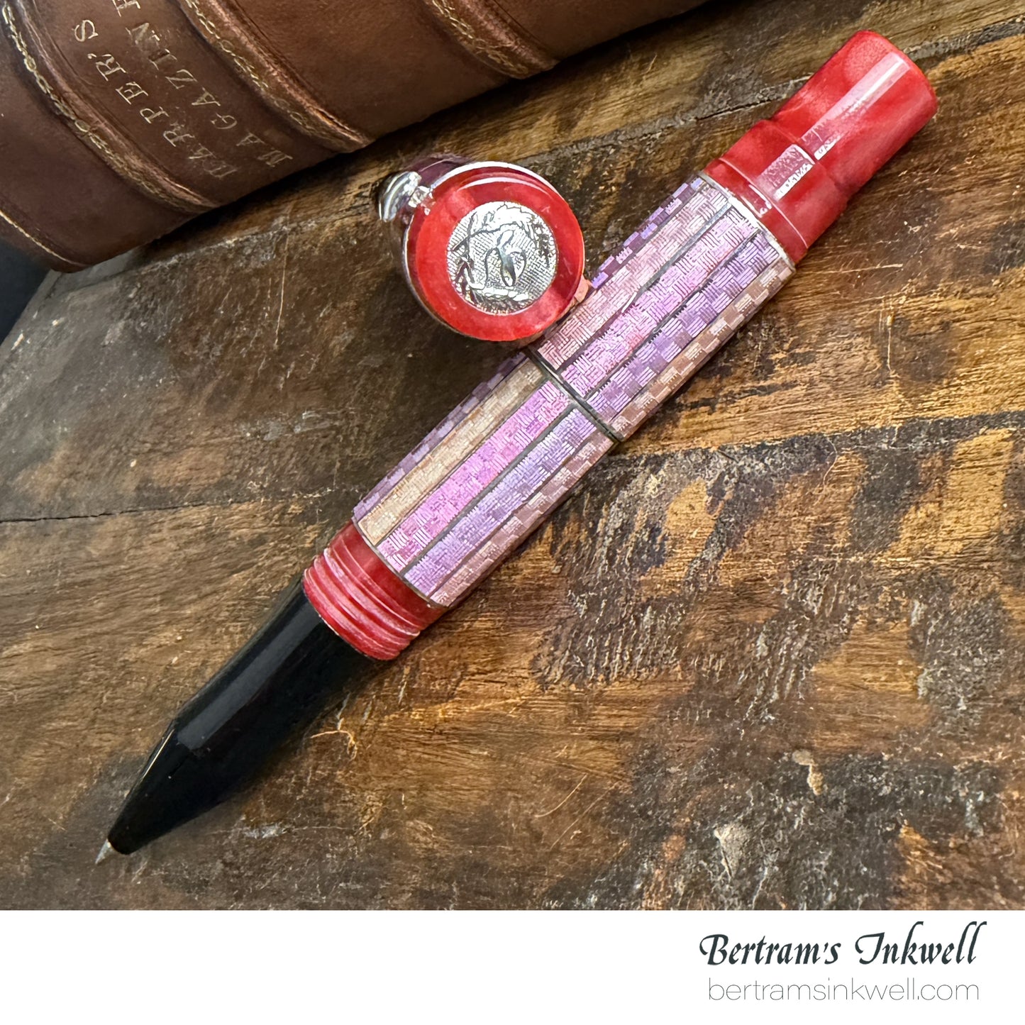 Laban Carnival Sterling Silver and Pink Enamel Rollerball With Leather Pen Case 2008, MH-R100
