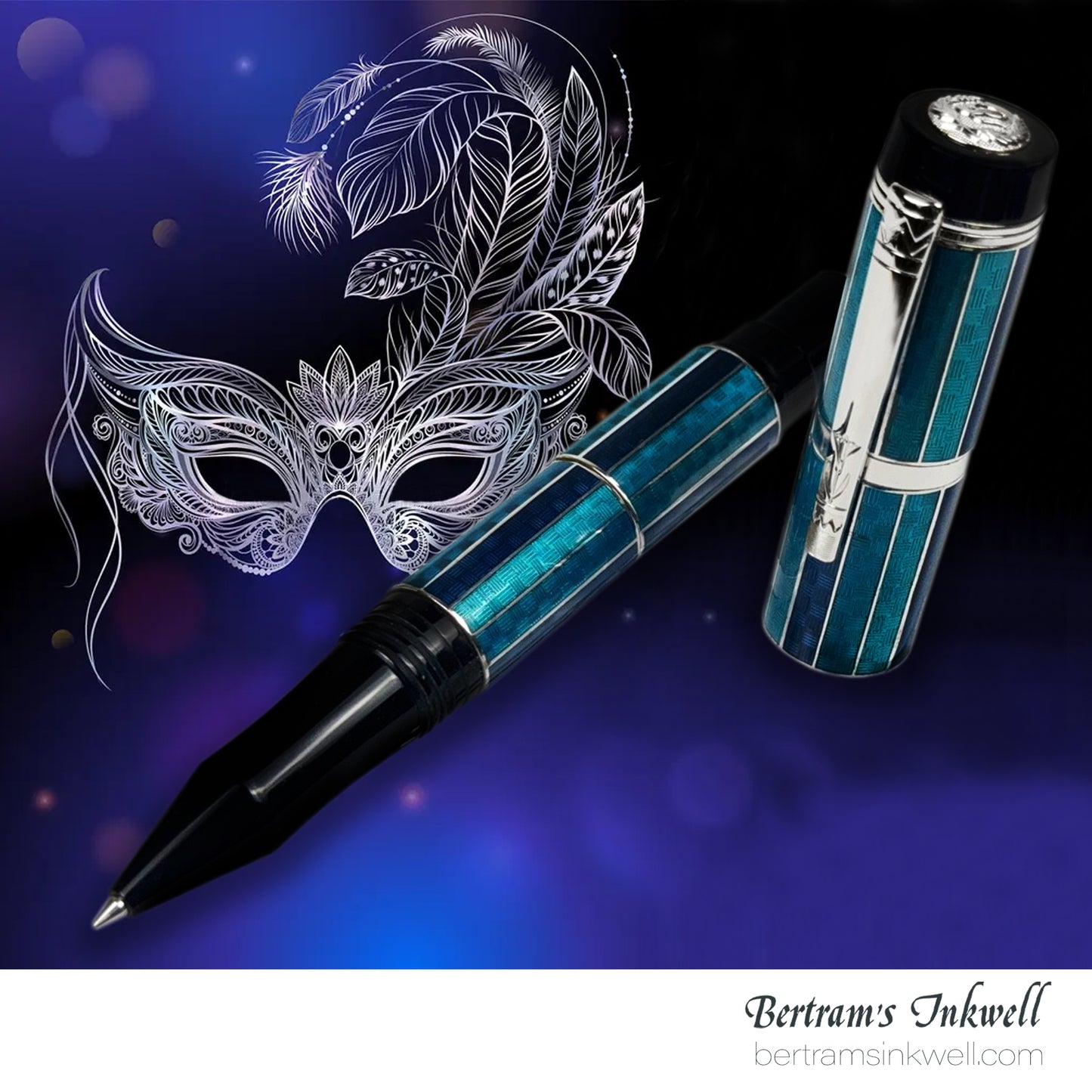 Laban Carnival Sterling Silver and Blue Enamel Rollerball With Leather Pen Case