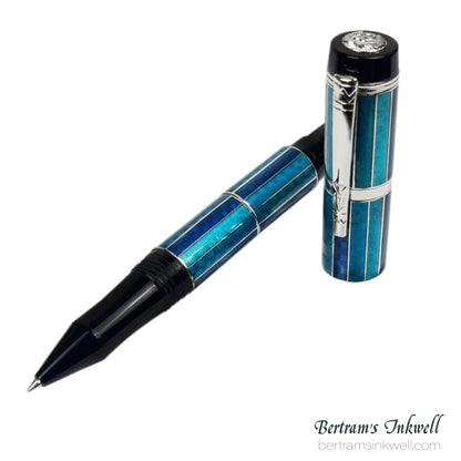 Laban Carnival Sterling Silver and Blue Enamel Rollerball With Leather Pen Case