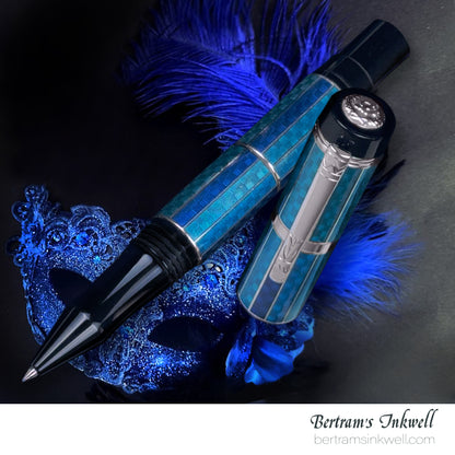 Laban Carnival Sterling Silver and Blue Enamel Rollerball With Leather Pen Case