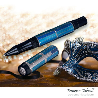 Laban Carnival Sterling Silver and Blue Enamel Rollerball With Leather Pen Case