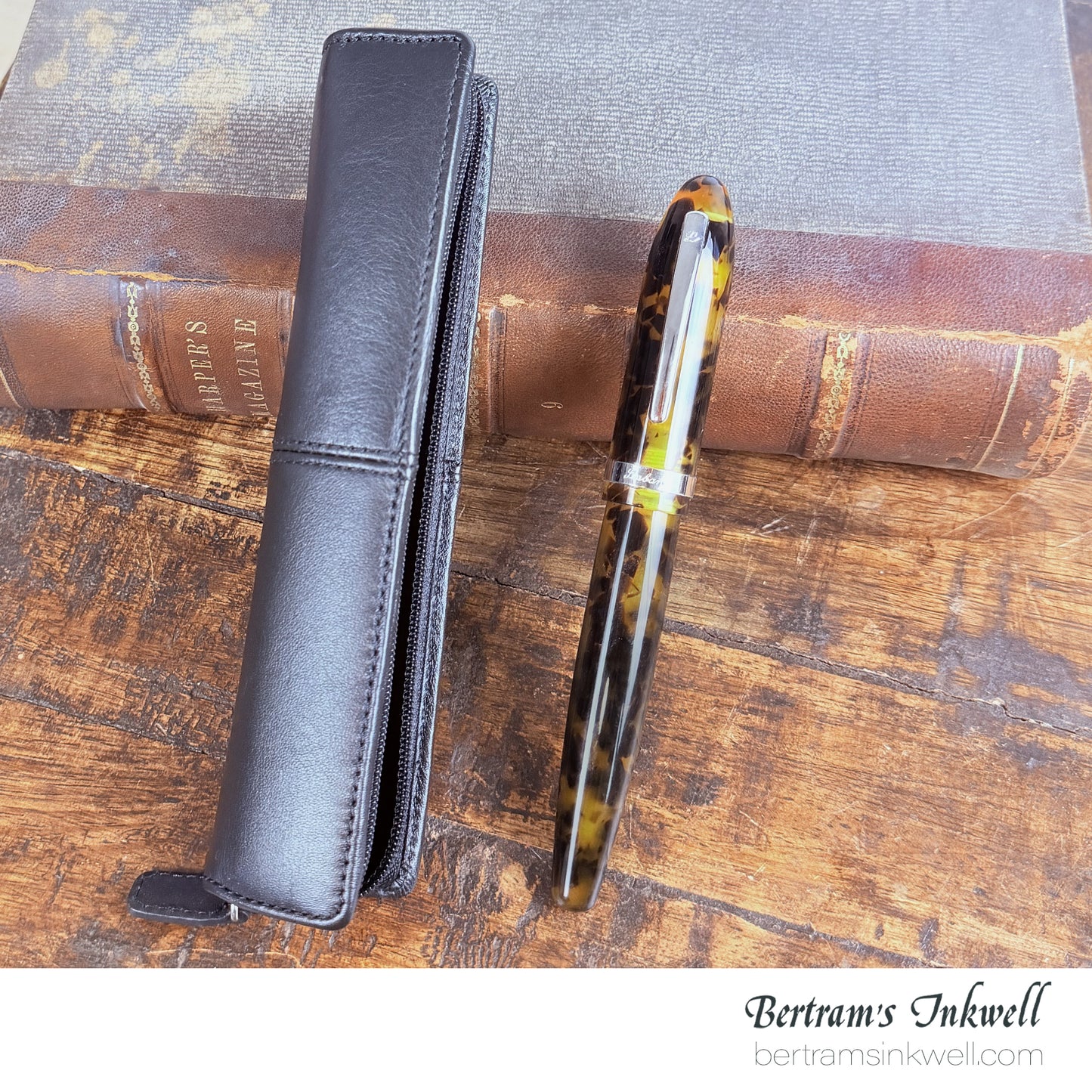 Laban Mento Tortoise Shell Rollerball With Leather Pen Case