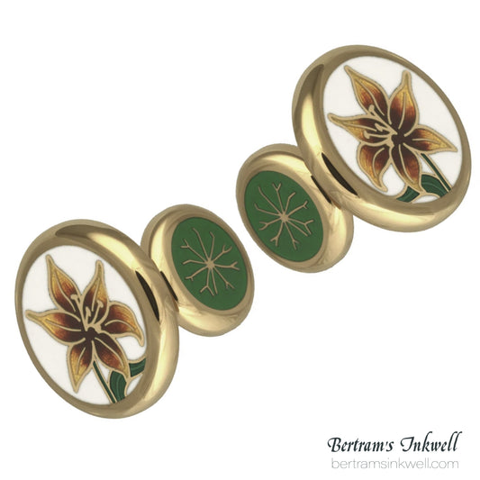 David Oscarson Lilies Opaque White with Gold Vermeil Cufflinks