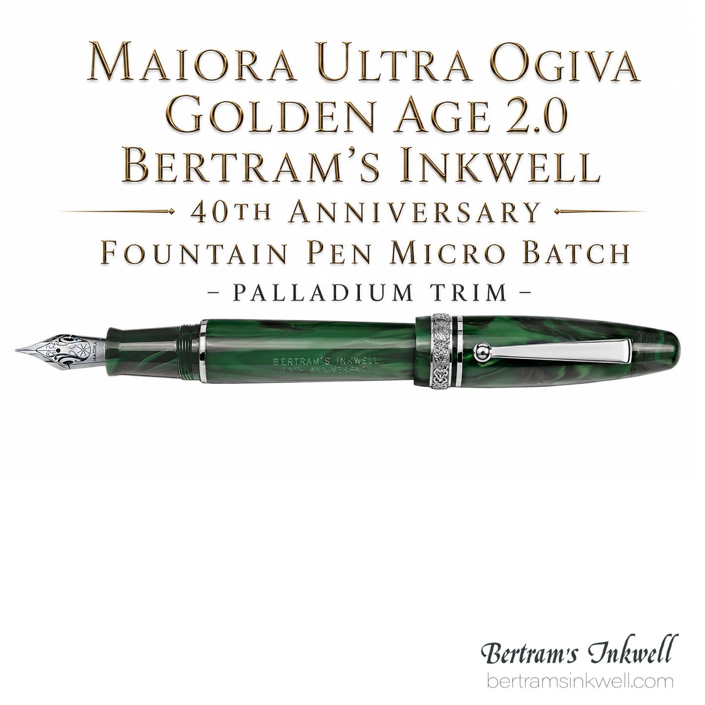 Maiora Ultra Ogiva Golden Age 2.0 Bertram's Inkwell 40th Anniversary Micro Batch Palladium Fountain Pen