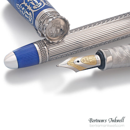 Michel Perchin Imperial 10th Anniversary Blue Rhodium Limited Edition Fountain Pen, 2005