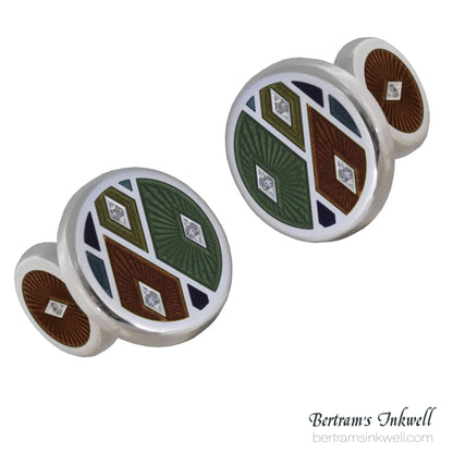 David Oscarson Harlequin Olive Green and Liquid Coffee with Diamonds Cufflinks