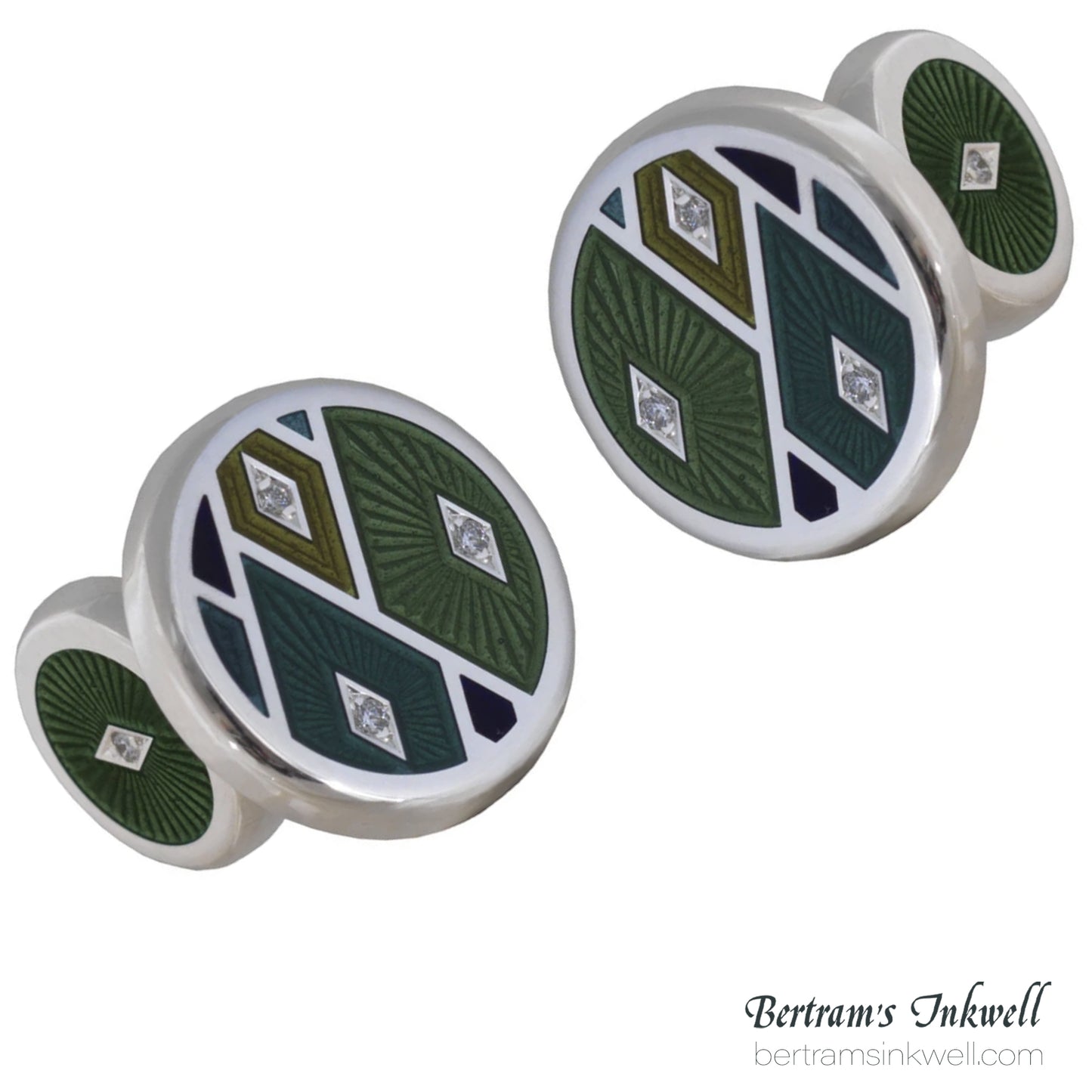 David Oscarson Harlequin Olive Green and Slate with Diamonds Cufflinks