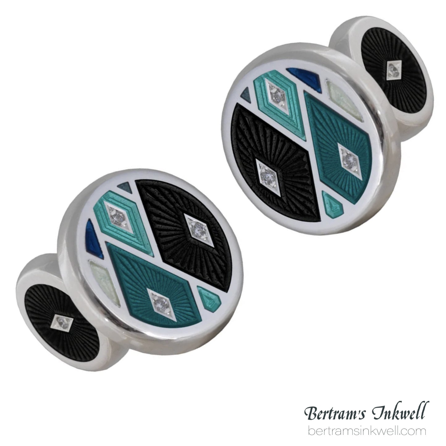 David Oscarson Harlequin Onyx and Teal with Diamonds Cufflinks