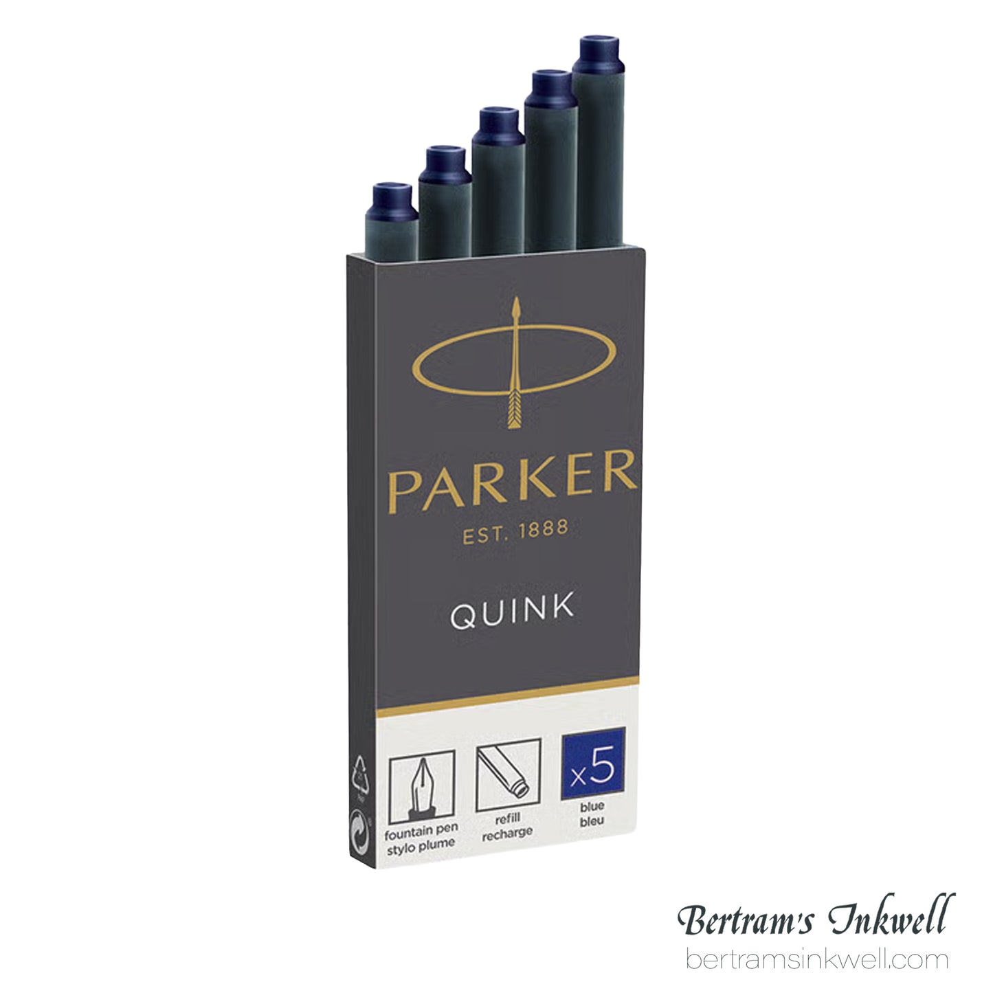 Parker Quink Permanent Blue Ink Cartridges - 5 Pack - 30110