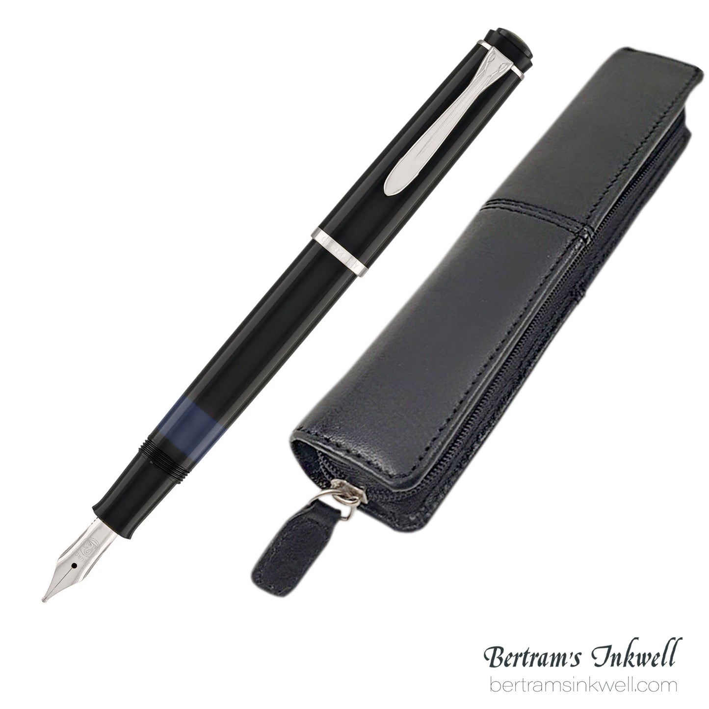 Pelikan M205 Black Fountain Pen With Leather Pen Case