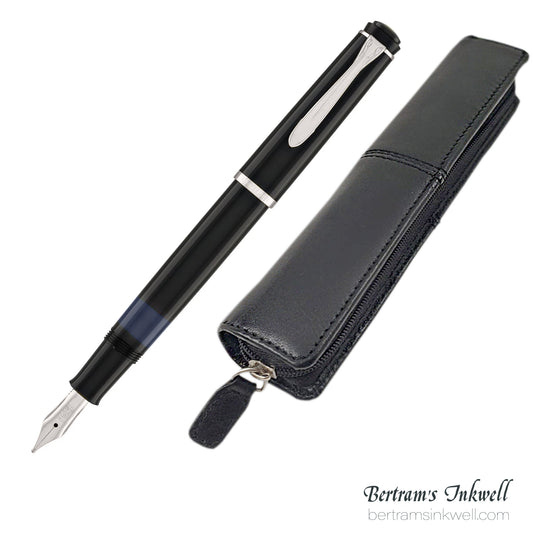 Pelikan M205 Black Fountain Pen With Leather Pen Case