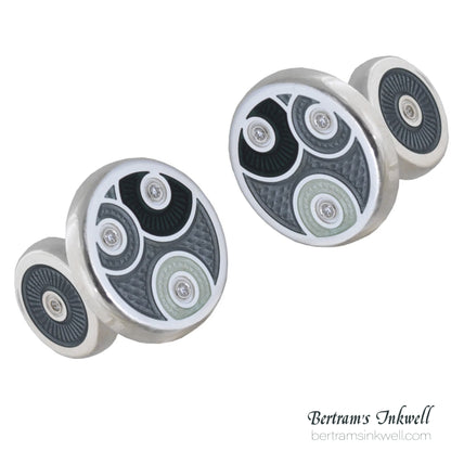 David Oscarson Pierrot Pierrette Monochromatic Grey with Diamonds Cufflinks