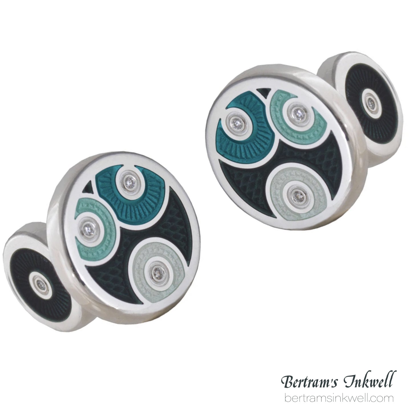 David Oscarson Pierrot Pierrette Onyx and Teal with Diamonds Cufflinks