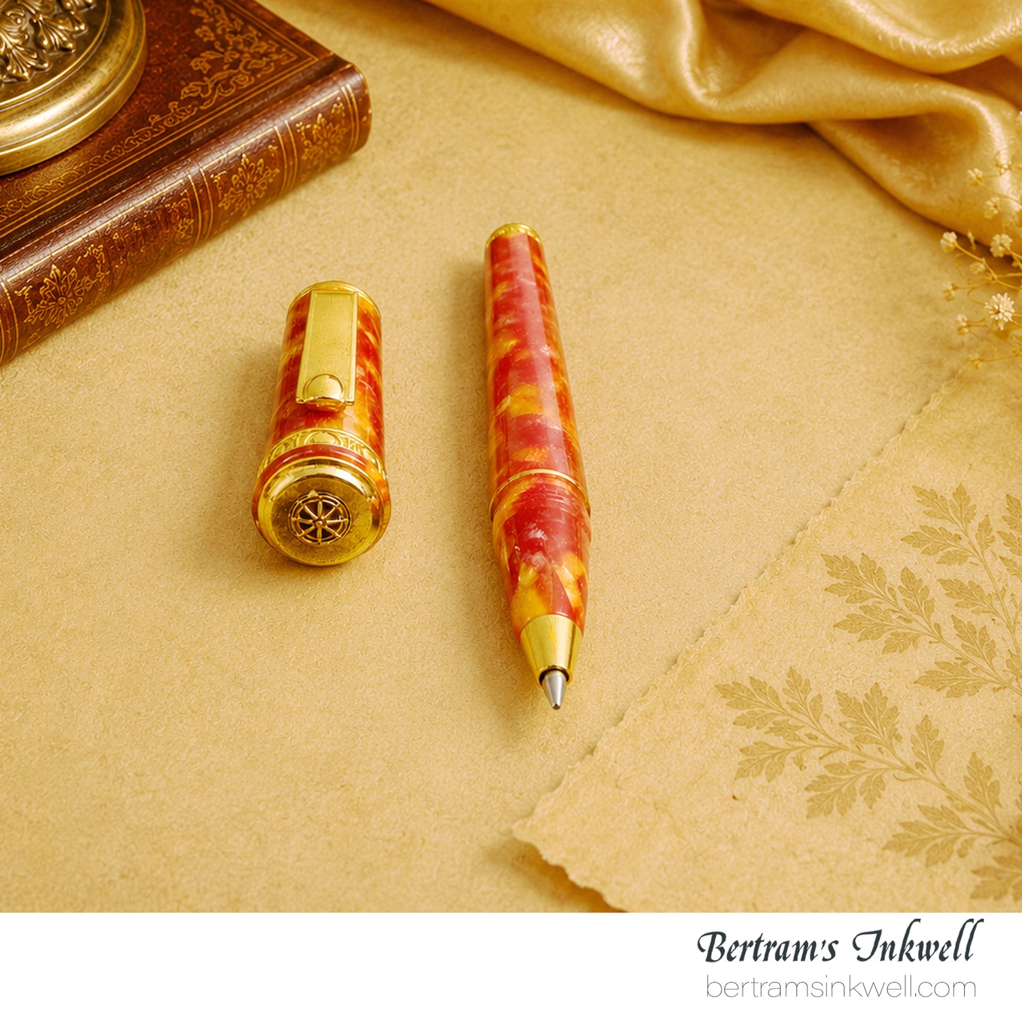 Signum Ornamenta Alabaster Red Celluloid Vermeil Gold Rollerball Pen With Leather Pen Case, 2012