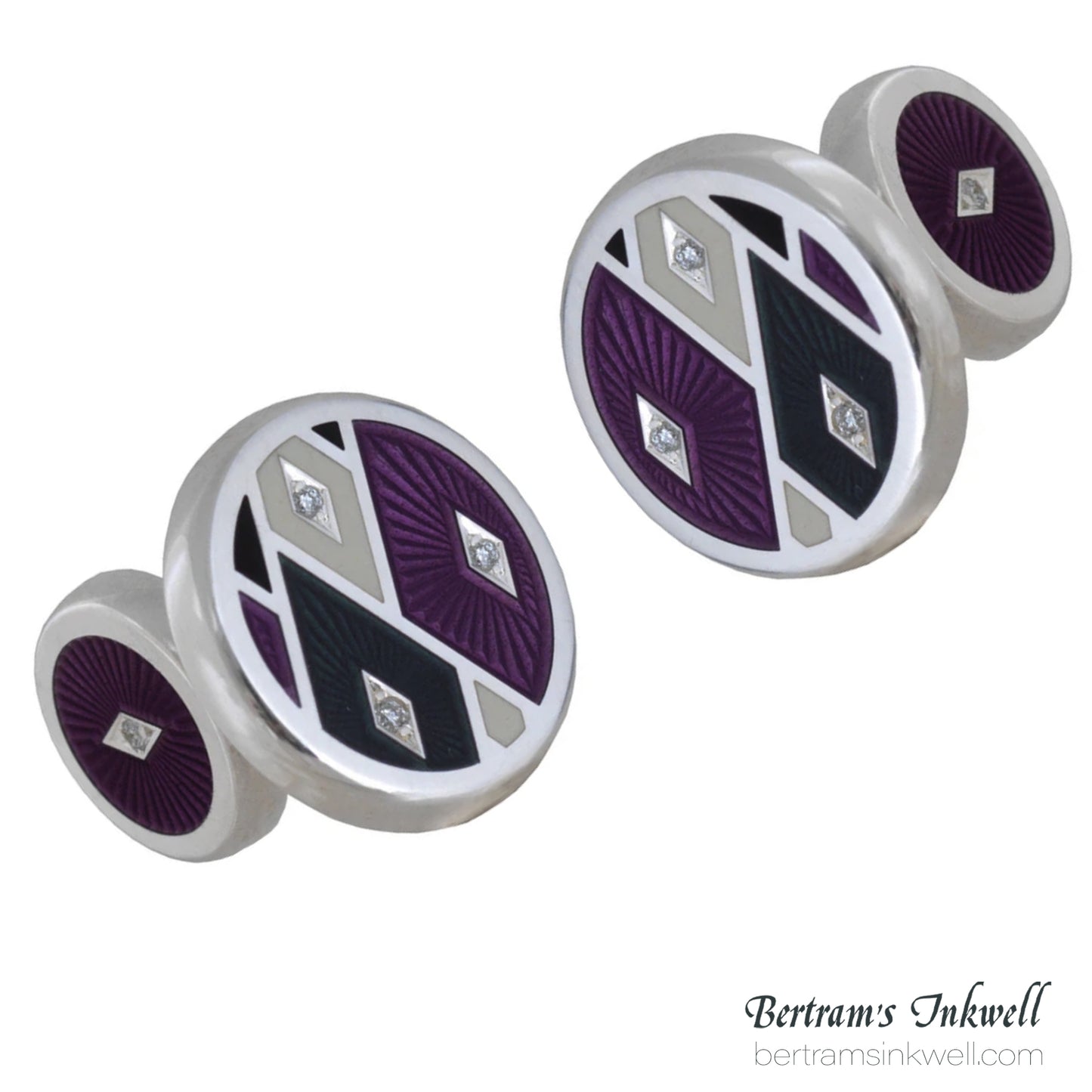 David Oscarson Harlequin Violet and Mossy Black with Diamonds Cufflinks