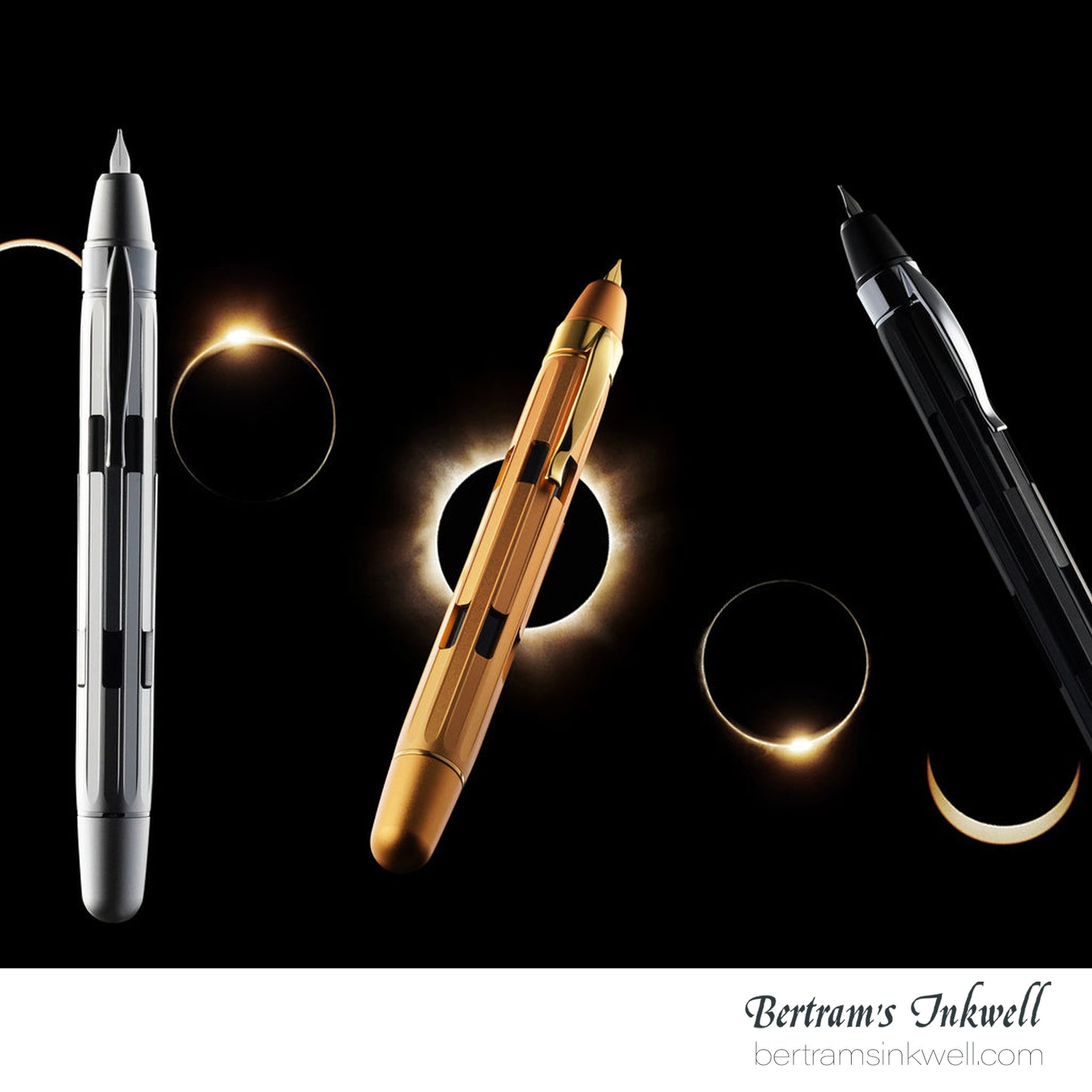 Nahvalur Eclipse Retractable Fountain Pen in Black with Gold Trim