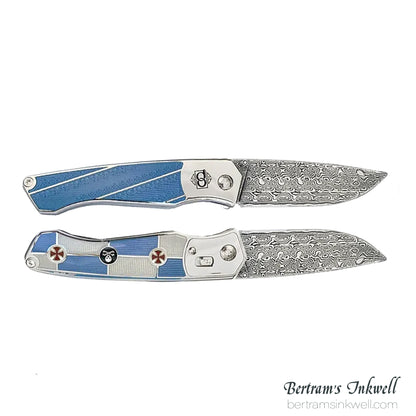 David Oscarson Jacques deMolay Translucent Blue Hard Enamel Folding Knife