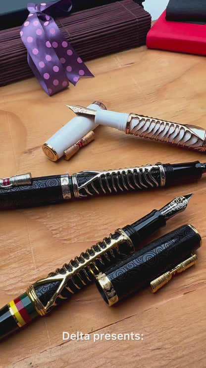Delta Indigenous People Simbu Dancing Skeletons - Black Resin - Gold-Plated Sterling Silver Cage (Limited Edition) Rollerball