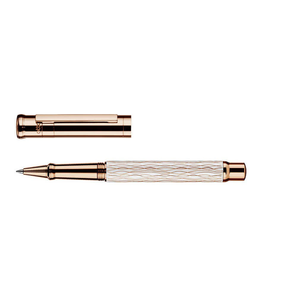 Otto Hutt Design 04 Wave White Rose Gold Plated Rollerball