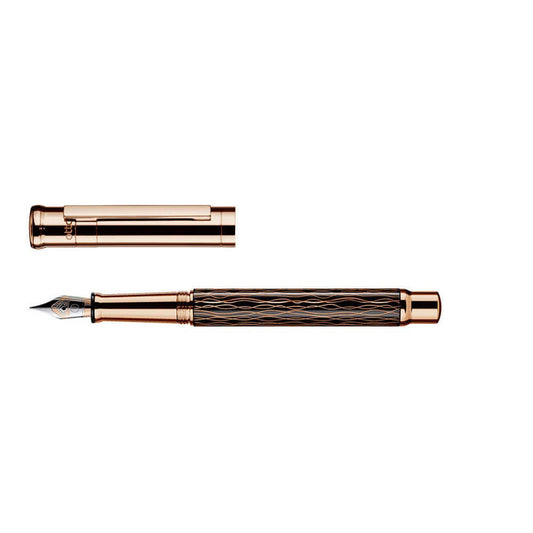 Otto Hutt Design 04 Wave Black Rose Gold Plated Fountain Pen Steel Nib