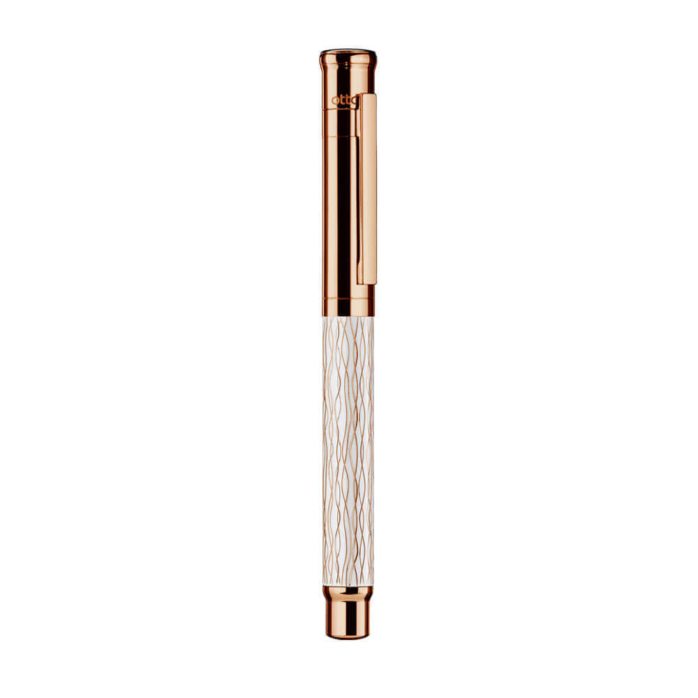 Otto Hutt Design 04 Wave White Rose Gold Plated Rollerball