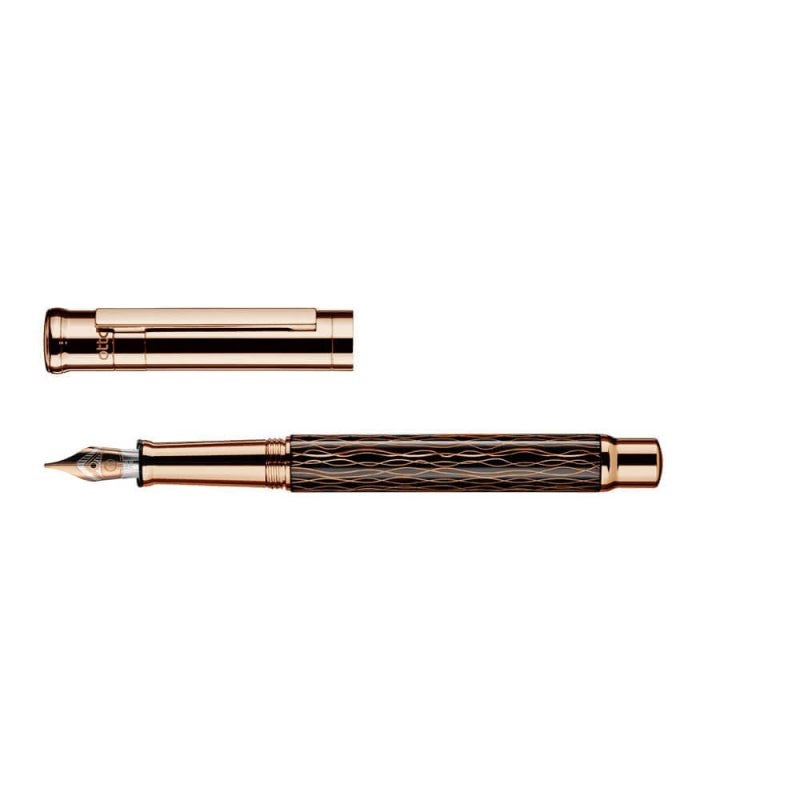 Otto Hutt Design 04 Wave Black Rose Gold Plated Fountain Pen 18k Nib