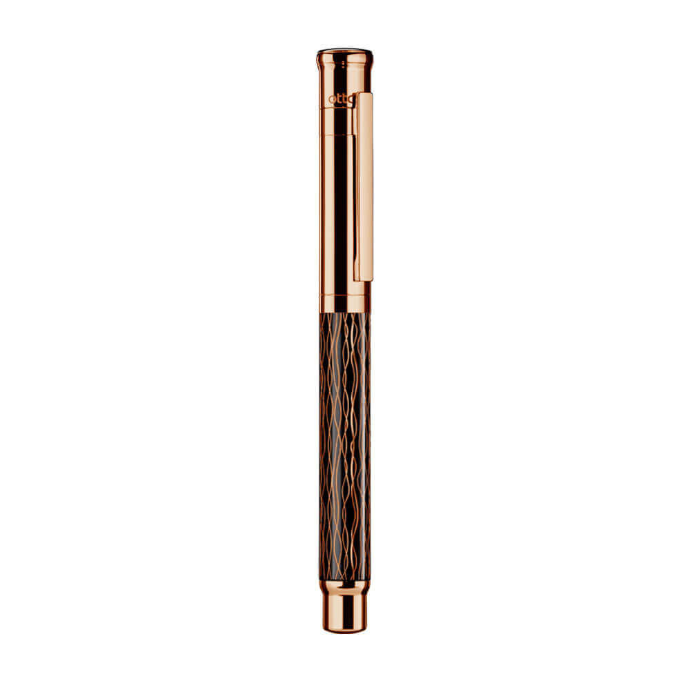 Otto Hutt Design 04 Wave Black Rose Gold Plated Rollerball