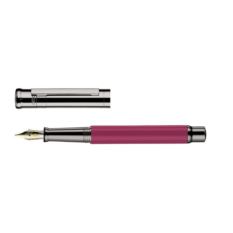 Otto Hutt Design 04 Shiny Carmine Rose Ruthenium Plated Fountain Pen 18k Nib