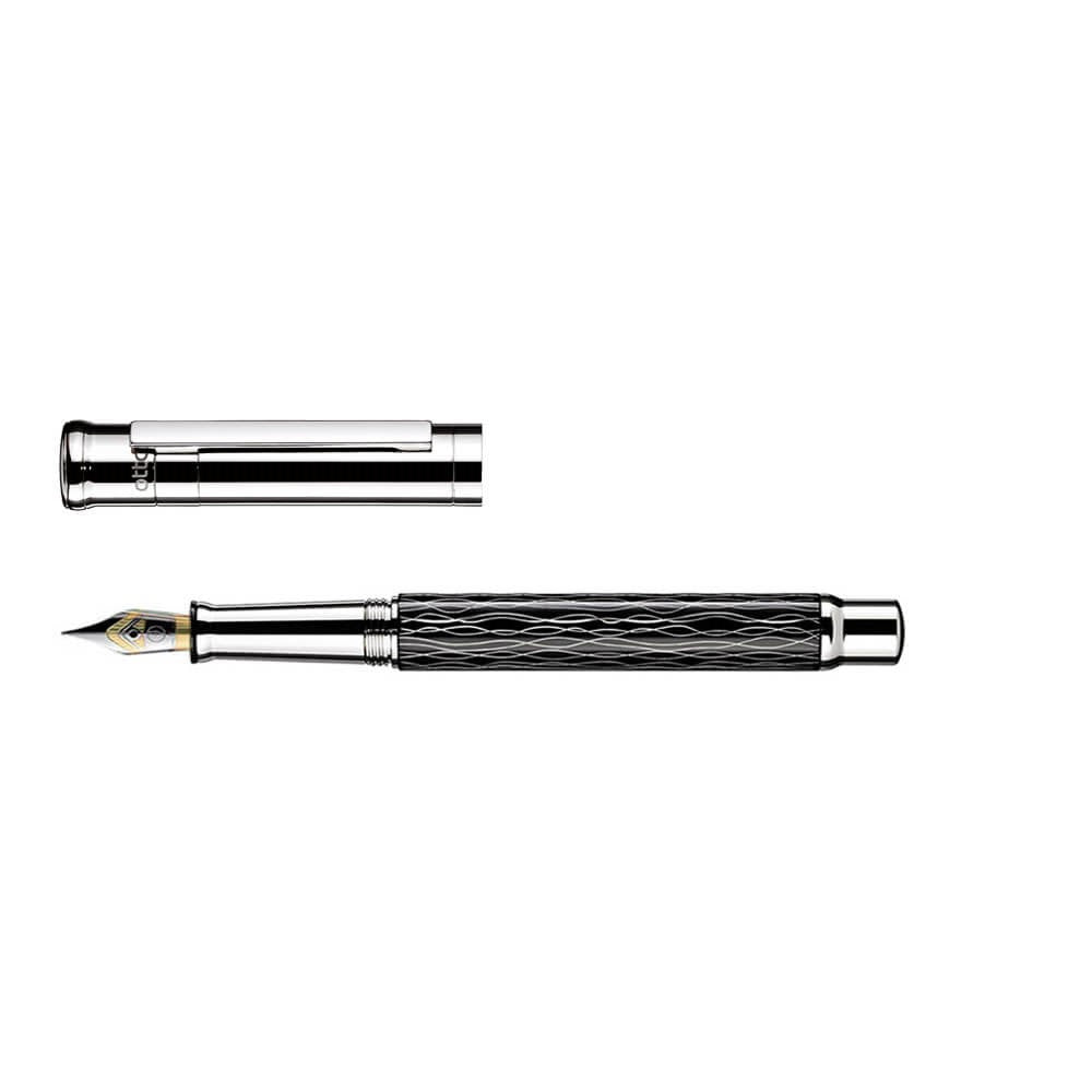 Otto Hutt Design 04 Wave Black Platinum Plated Fountain Pen Steel Nib